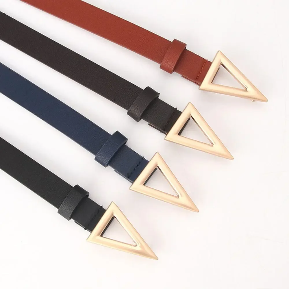 Belt Classic Black Gold Buckle Faux Leather Triangle Arrow Buckle Fashion